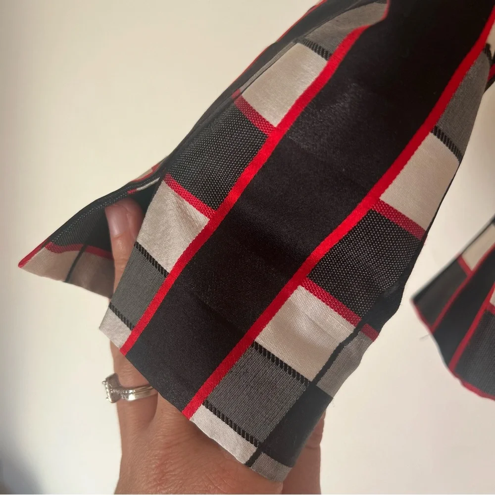 Nina Mclemore Red Black White Checked Silk Blazer Size 10 - Picture 11 of 15